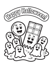 Cute Halloween Coloring Book Pages For Kids,  Vectors Illustration, Line Art, Black & White Designs, Bold-Easy, A4 Size 8.5x11