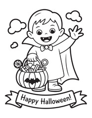 Cute Halloween Coloring Book Pages For Kids,  Vectors Illustration, Line Art, Black & White Designs, Bold-Easy, A4 Size 8.5x11