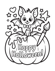 Cute Halloween Coloring Book Pages For Kids,  Vectors Illustration, Line Art, Black & White Designs, Bold-Easy, A4 Size 8.5x11