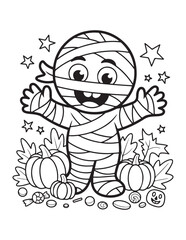 Cute Halloween Coloring Book Pages For Kids,  Vectors Illustration, Line Art, Black & White Designs, Bold-Easy, A4 Size 8.5x11