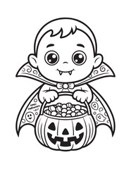 Cute Halloween Coloring Book Pages For Kids,  Vectors Illustration, Line Art, Black & White Designs, Bold-Easy, A4 Size 8.5x11