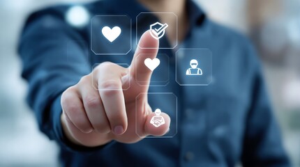 Man touching virtual interface healthcare medical technology health insurance online digital concept