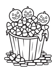 Cute Halloween Coloring Book Pages For Kids,  Vectors Illustration, Line Art, Black & White Designs, Bold-Easy, A4 Size 8.5x11