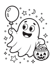 Cute Halloween Coloring Book Pages For Kids,  Vectors Illustration, Line Art, Black & White Designs, Bold-Easy, A4 Size 8.5x11