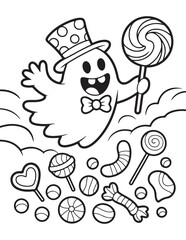 Cute Halloween Coloring Book Pages For Kids,  Vectors Illustration, Line Art, Black & White Designs, Bold-Easy, A4 Size 8.5x11