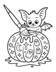 Cute Halloween Coloring Book Pages For Kids,  Vectors Illustration, Line Art, Black & White Designs, Bold-Easy, A4 Size 8.5x11