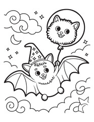 Cute Halloween Coloring Book Pages For Kids,  Vectors Illustration, Line Art, Black & White Designs, Bold-Easy, A4 Size 8.5x11