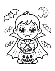 Cute Halloween Coloring Book Pages For Kids,  Vectors Illustration, Line Art, Black & White Designs, Bold-Easy, A4 Size 8.5x11