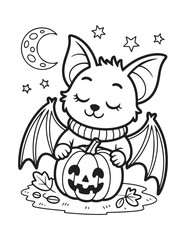 Cute Halloween Coloring Book Pages For Kids,  Vectors Illustration, Line Art, Black & White Designs, Bold-Easy, A4 Size 8.5x11