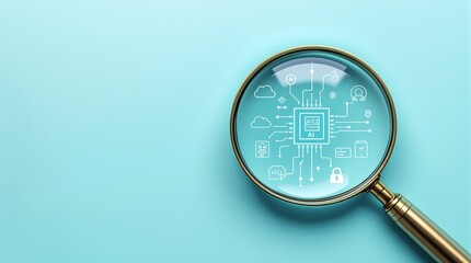 Ai technology magnifying glass artificial intelligence search machine learning data analysis research