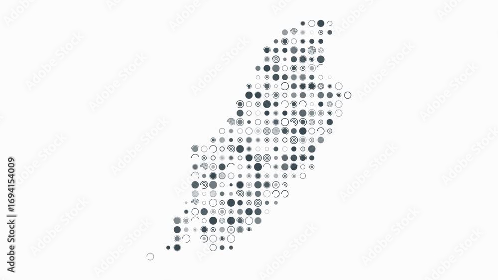 Poster isle of man map animation. shape of the country with pulsating colored dots. large size circle block