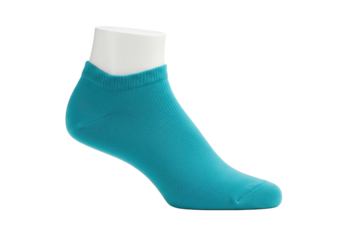 A single vibrant teal ankle sock made of premium fine-knit cotton, pristine on a seamless matte white studio surface with soft high-key lighting, concept of unique solution