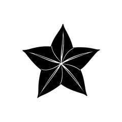 Black and white starfruit vector graphic on transparent background silhouette