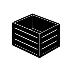 Isometric view of a wooden crate in black on transparent background silhouette