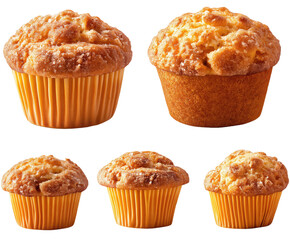 PNG,transparent background,no background,Delicious freshly baked muffins in bright yellow wrappers, perfect for breakfast, brunch, or a sweet treat any time of day
