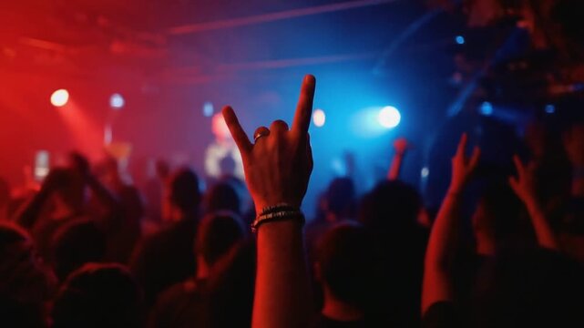 Making the horns gesture at a concert.