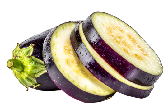 Sliced fresh eggplant isolated on transparent background