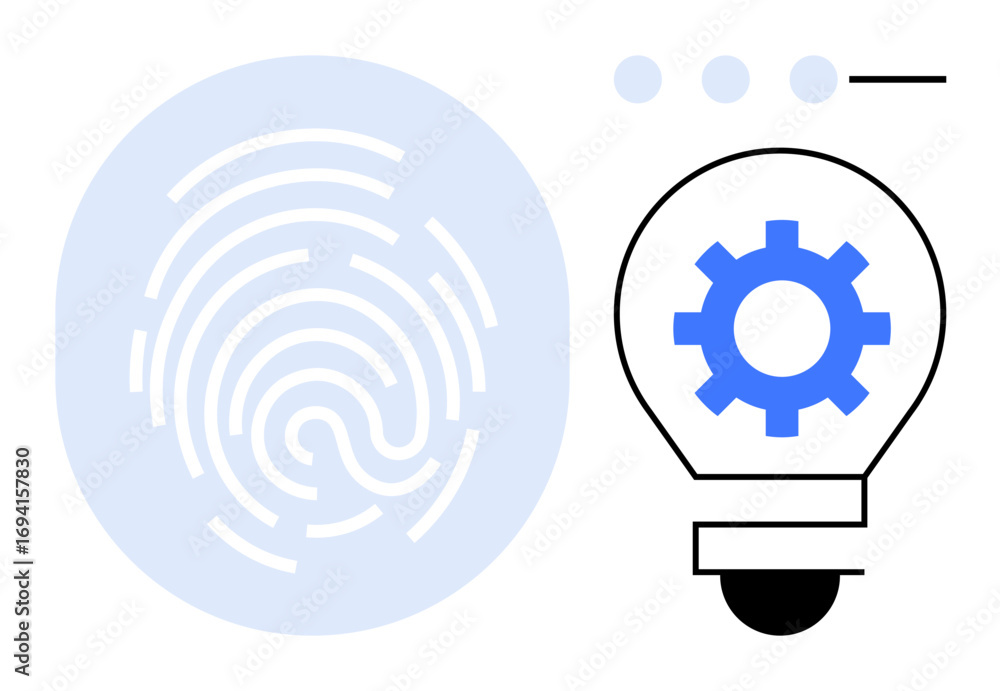 Poster minimal design with a digital fingerprint and lightbulb carrying a gear inside, symbolizing security