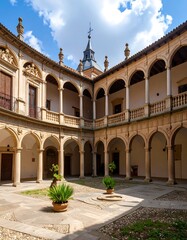 Obraz premium Courtyard of a historic building with arches and plants