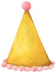 Watercolor Party Hat. Birthday and New Year Celebration Cone Hat Illustration