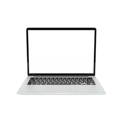 Modern open laptop computer with gray screen display and keyboard for digital technology and online communication transparent background