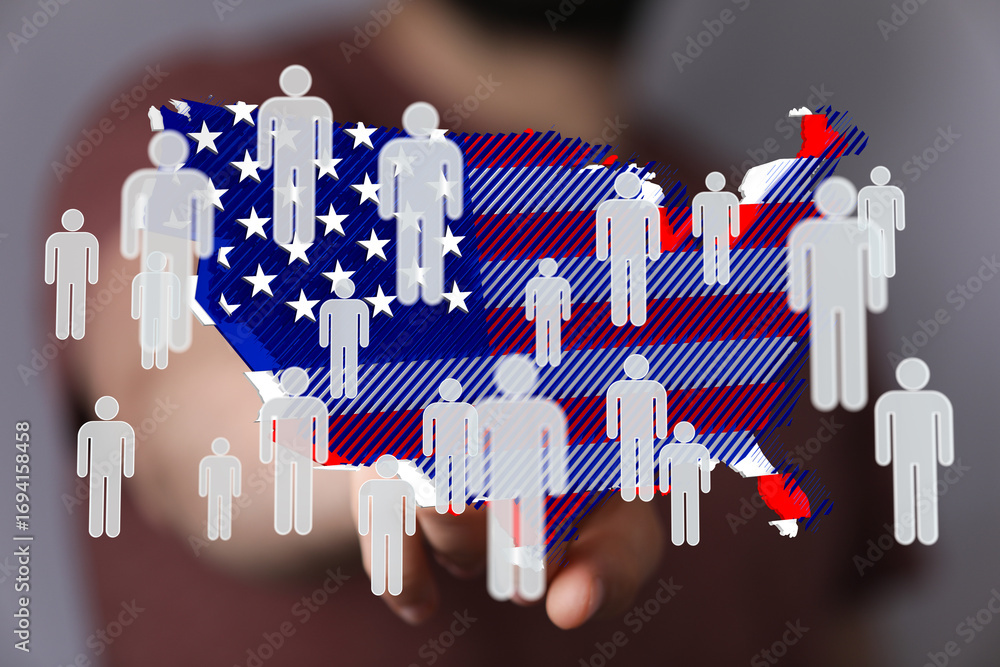 Poster usa map showing population density and demographic data. ideal for reports on us census, population 