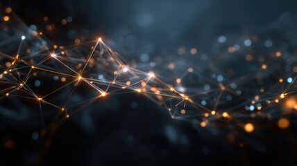 Line of dots and lines in a black background