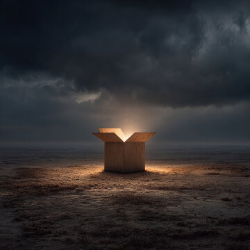 Empty box open with light inside