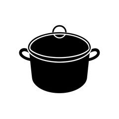 Black cooking pot with the lid on transparent background silhouette