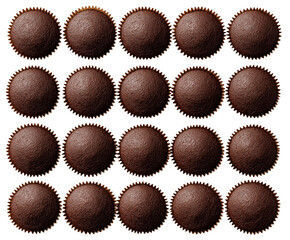 PNG,transparent background,no background,Indulge in decadent chocolate cupcakes arranged in a neat grid, perfect for tempting dessert menus, bakery promotions, or sweet treat designs that evoke comfor
