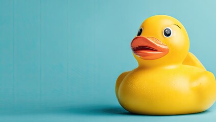 Bright yellow rubber duck against a calming teal background.