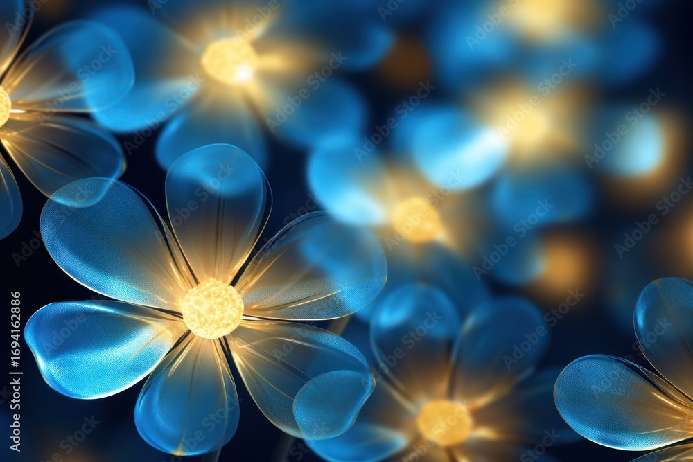 Poster neon yellow and blue light pattern bokeh effect background backgrounds abstract flower.