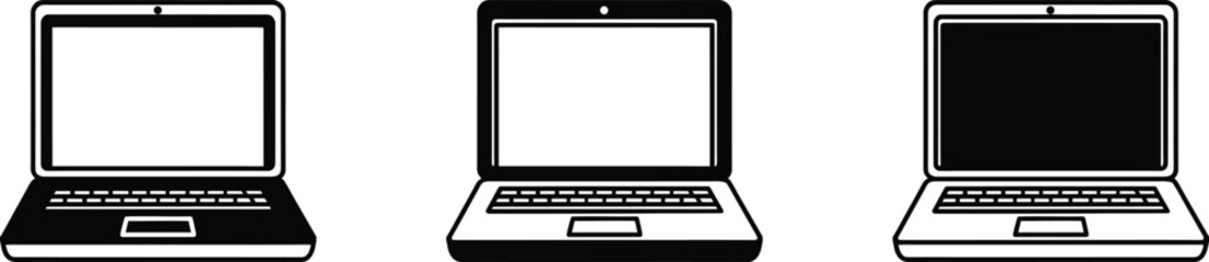 Laptop icon set vector line drawing, simple style, flat design with white background. 