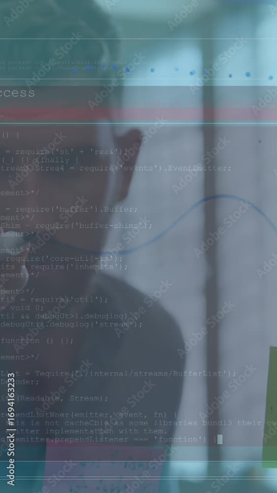 Aufkleber animation of data processing over caucasian businessman taking notes