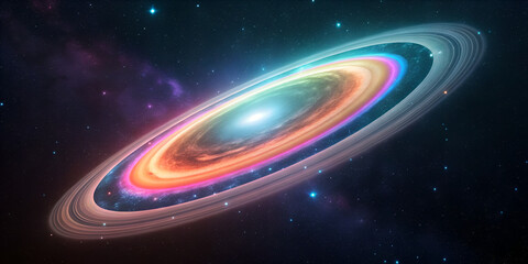 Sci fi digital rings expanding in space with glowing futuristic cyber technology abstract design
