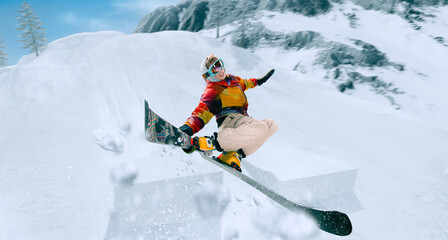 Skiing. Jumping skier. Extreme winter sports.