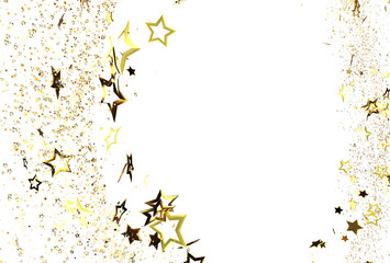 Sparkling gold stars and glitter on white. Perfect for holidays, celebrations, and luxury designs....