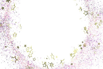 Sparkling festive background with gold stars and purple glitter, perfect for invitations, cards, or...