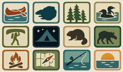 Boundary Waters Canoe Area Wilderness Adventure Icons Set © Melange