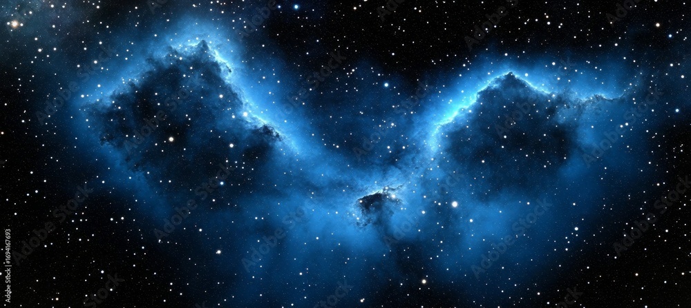 Wall mural beautiful blue and black nebula in deep space with a starfield view and cosmic galaxy backdrop
