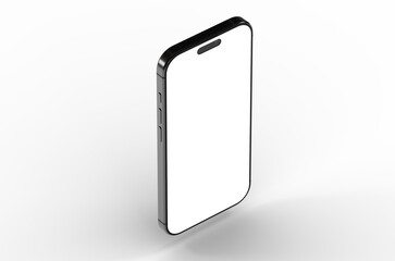 High-quality photo of a black smartphone with a blank screen, perfect for app presentations or...