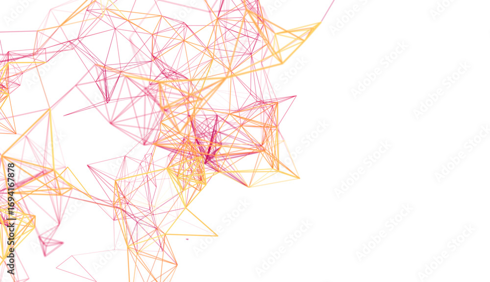 Aufkleber stock photo of abstract network connection. pink and yellow lines form complex shapes on white backg