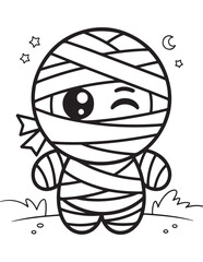 Kawaii Halloween Coloring Book Pages For Kids,  Vectors Illustration, Line Art, Black & White Designs, Bold-Easy, A4 Size 8.5x11