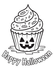 Kawaii Halloween Coloring Book Pages For Kids,  Vectors Illustration, Line Art, Black & White Designs, Bold-Easy, A4 Size 8.5x11