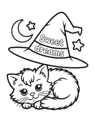 Kawaii Halloween Coloring Book Pages For Kids,  Vectors Illustration, Line Art, Black & White Designs, Bold-Easy, A4 Size 8.5x11