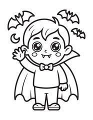 Kawaii Halloween Coloring Book Pages For Kids,  Vectors Illustration, Line Art, Black & White Designs, Bold-Easy, A4 Size 8.5x11