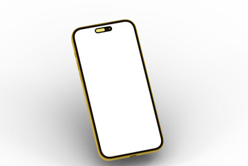 High-quality image of a golden smartphone with a blank screen, perfect for app presentations or...