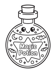 Kawaii Halloween Coloring Book Pages For Kids,  Vectors Illustration, Line Art, Black & White Designs, Bold-Easy, A4 Size 8.5x11