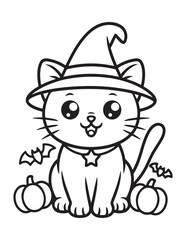 Kawaii Halloween Coloring Book Pages For Kids,  Vectors Illustration, Line Art, Black & White Designs, Bold-Easy, A4 Size 8.5x11