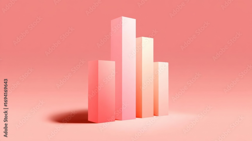 Poster 3d rendering of a bar graph. the bars are arranged in a vertical line, with the tallest bar at the b